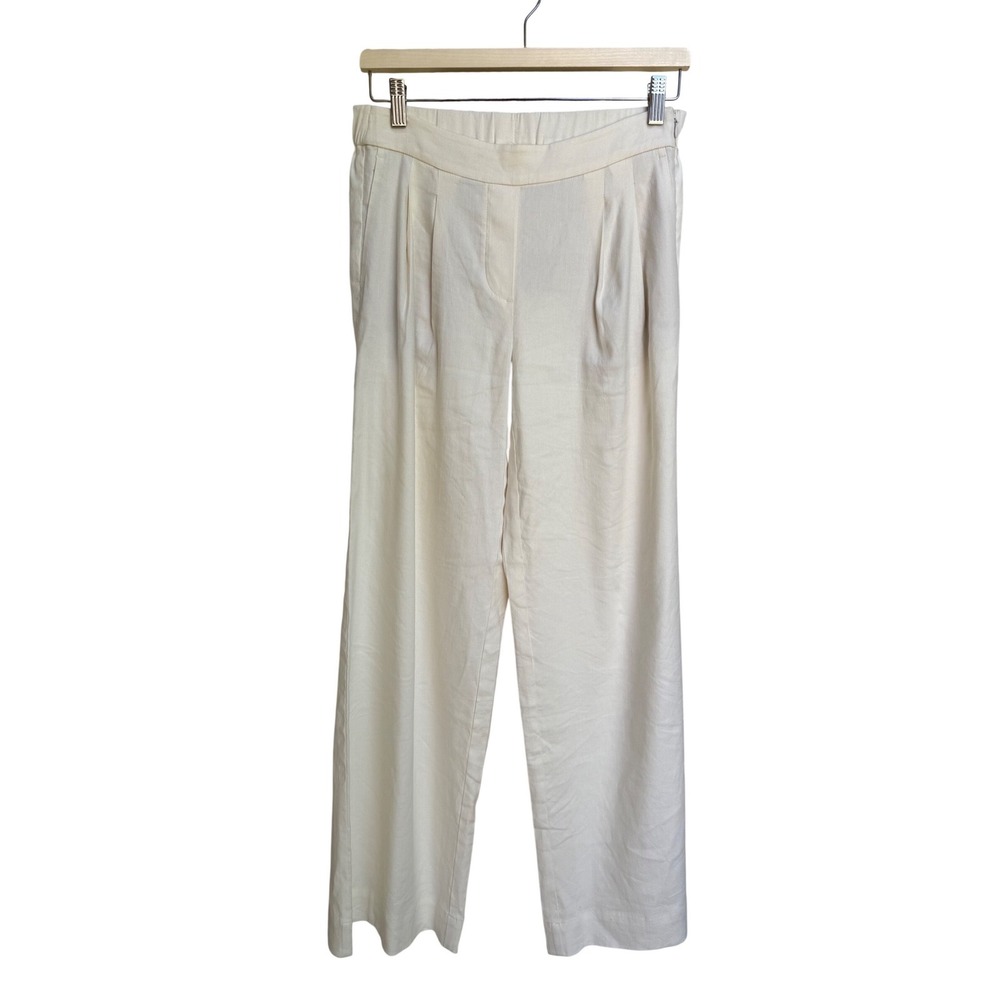 J.Jill Love Linen Cream Wide Leg Pleated Trousers High Rise Side‎ Zip Size XS